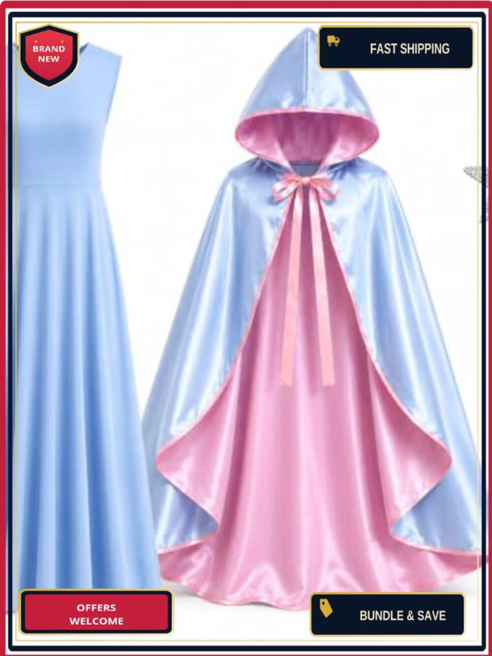 Fairy Godmother Costume Set Cape Dress Wand Satin Halloween Cosplay
